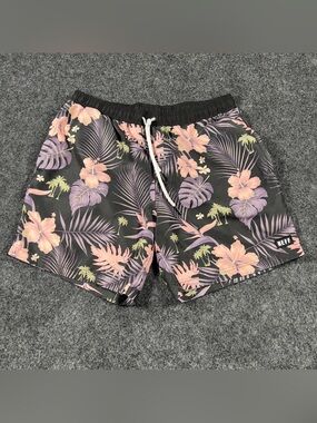 NEFF Men’s L Black Pink Tropical Floral Swim Trunks Board Shorts